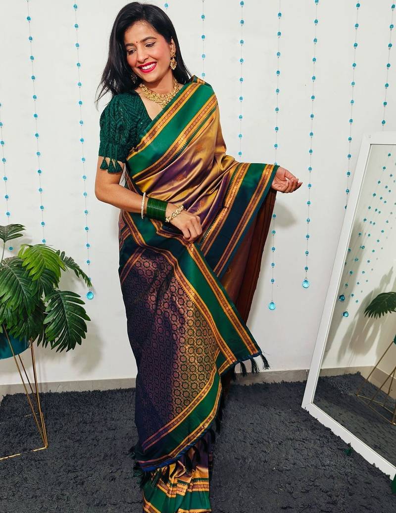 Grey grey woven design ready to wear banarasi saree