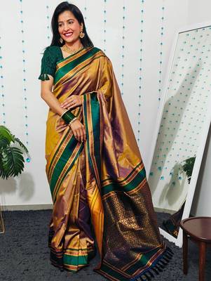 Grey grey woven design ready to wear banarasi saree 2