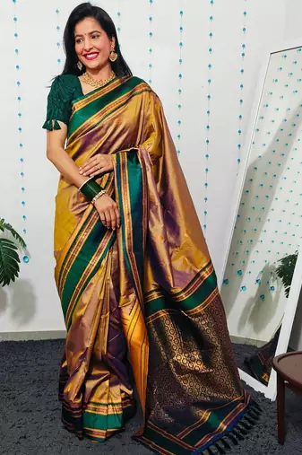 Grey grey woven design ready to wear banarasi saree