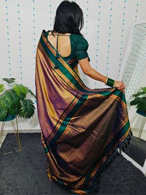 Grey grey woven design ready to wear banarasi saree 3