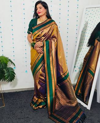 Grey grey woven design ready to wear banarasi saree 4