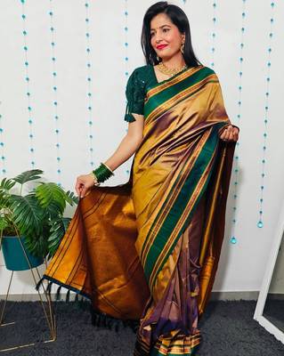 Grey grey woven design ready to wear banarasi saree 5