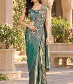 pre drape sequence embroidery & butterfly patch work nc satin ready to wear designer saree