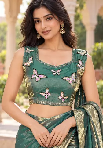 pre drape sequence embroidery & butterfly patch work nc satin ready to wear designer saree