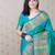 Teal ethnic motifs zari silk blend handloom kanjeevaram saree