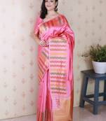 Pink woven design zari silk blend handloom kanjeevaram saree