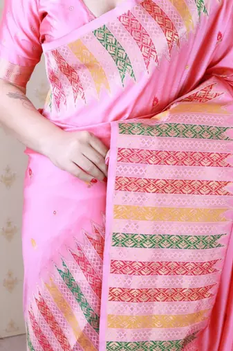 Pink woven design zari silk blend handloom kanjeevaram saree