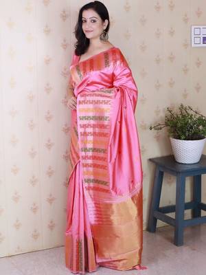 Pink woven design zari silk blend handloom kanjeevaram saree 5