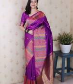 Purple woven design zari silk blend kanjeevaram saree