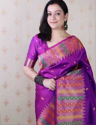 Purple woven design zari silk blend kanjeevaram saree 2