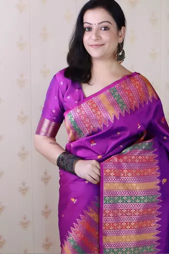 Purple woven design zari silk blend kanjeevaram saree