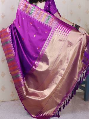 Purple woven design zari silk blend kanjeevaram saree 3