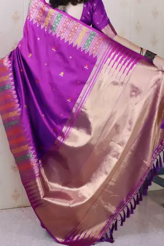 Purple woven design zari silk blend kanjeevaram saree
