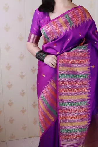 Purple woven design zari silk blend kanjeevaram saree