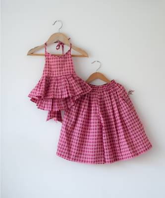 Pink hand block printed cotton top and pallazo set 1