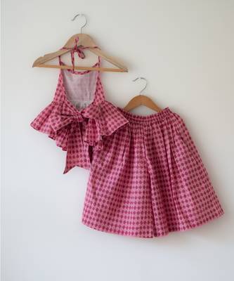 Pink hand block printed cotton top and pallazo set 2