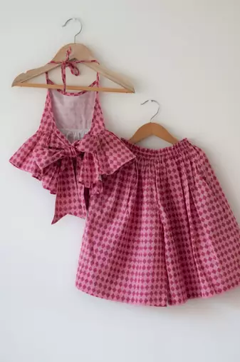 Pink hand block printed cotton top and pallazo set