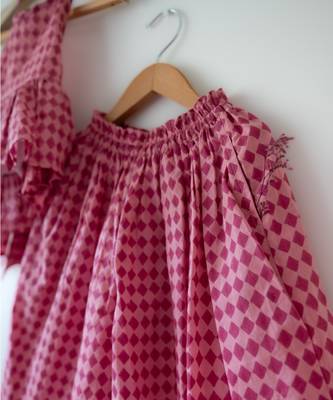 Pink hand block printed cotton top and pallazo set 5