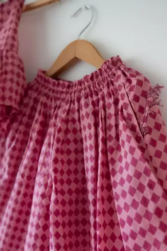 Pink hand block printed cotton top and pallazo set