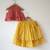 Pink and yellow hand block printed cotton choli and skirt lehenga set