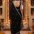 Black embellished embroidered satin saree with beads and stones