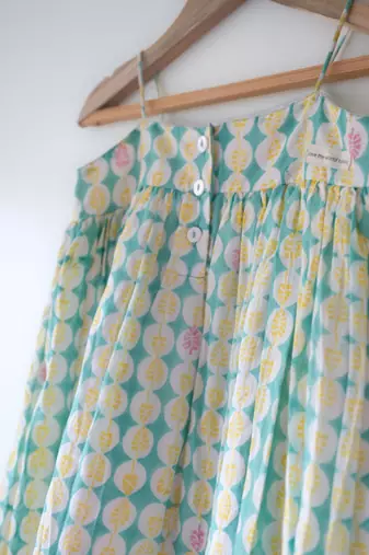 Green and white hand block printed cotton top dhoti and dupatta set