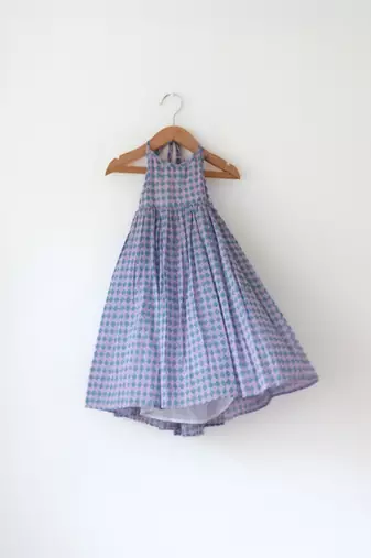 Purple hand block printed cotton maxi frock dress