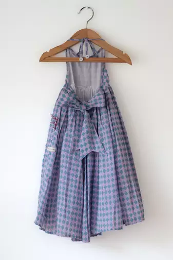 Purple hand block printed cotton maxi frock dress