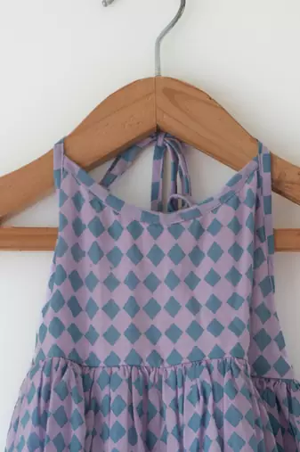 Purple hand block printed cotton maxi frock dress