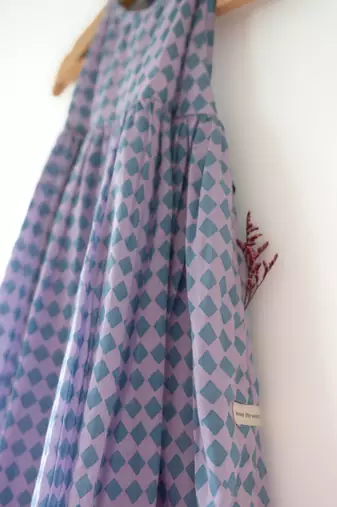 Purple hand block printed cotton maxi frock dress