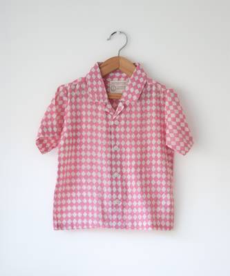Pink hand block printed cotton shirt 1