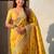 Yellow kalamkari zari silk blend designer banarasi saree