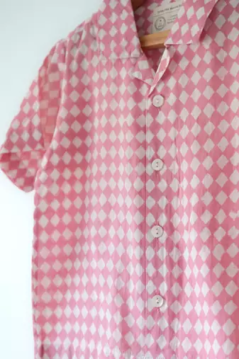 Pink hand block printed cotton shirt