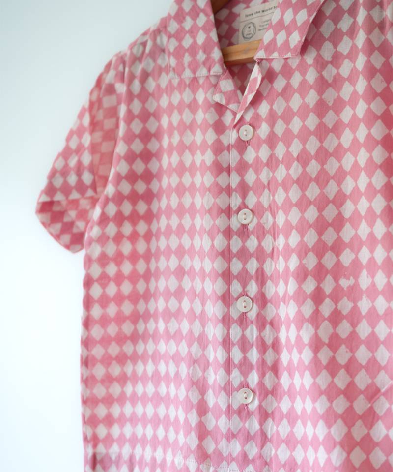 Pink hand block printed cotton shirt