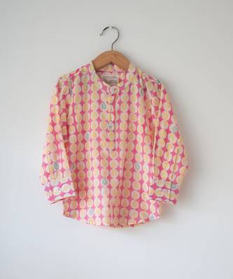 Pink monstera hand block printed cotton kurta 1