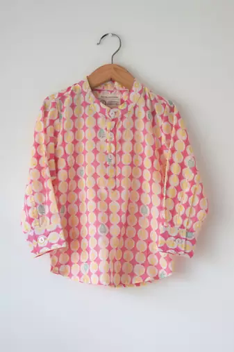 Pink monstera hand block printed cotton kurta