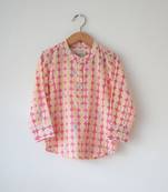 Pink monstera hand block printed cotton kurta