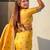 Yellow kalamkari zari silk blend designer banarasi saree