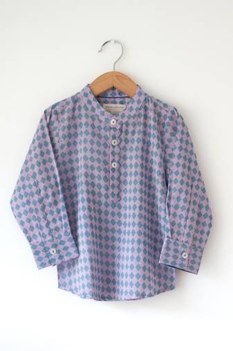 Purple hand block printed cotton kurta