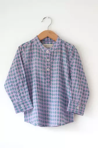 Purple hand block printed cotton kurta