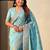 Turquoise warli embroidered silk blend designer banarasi saree