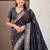 Black floral embroidered silk blend designer banarasi saree