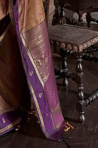 Beige ethnic motifs woven design zari tussar saree