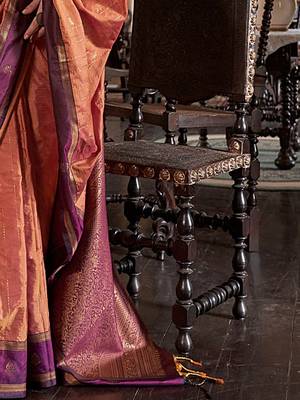 Orange striped woven design zari tussar saree 5