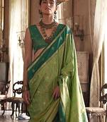 Green striped woven design zari tussar saree