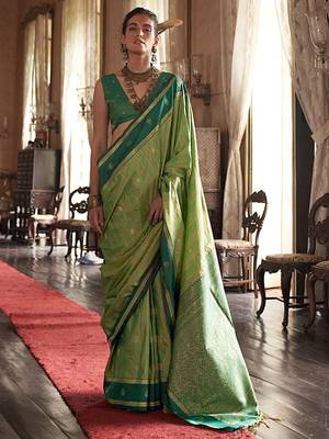 Green striped woven design zari tussar saree 2