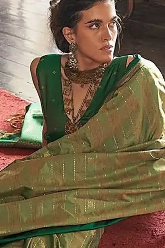 Green striped woven design zari tussar saree