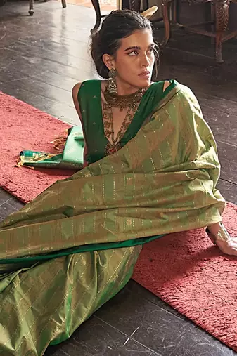 Green striped woven design zari tussar saree