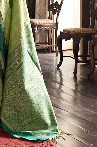Green striped woven design zari tussar saree