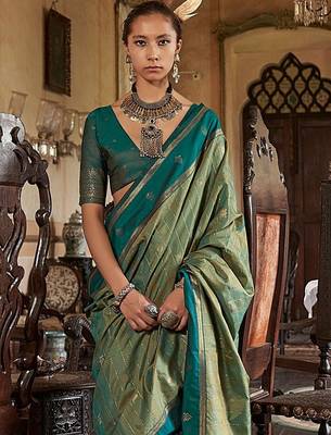 Green striped zari tussar saree 1